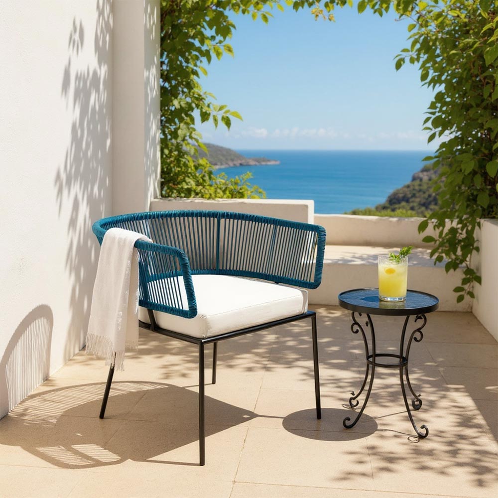 Chaise en corde tressée bohème intérieur-extérieur Bleu Lagon | Collection ANAKAO