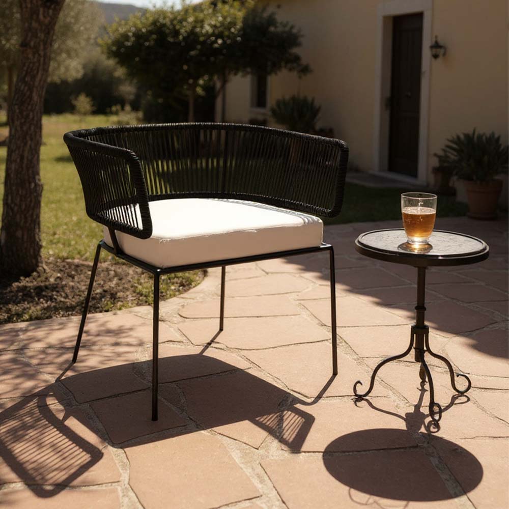 Chaise en corde tressée bohème intérieur-extérieur Noir | Collection ANAKAO