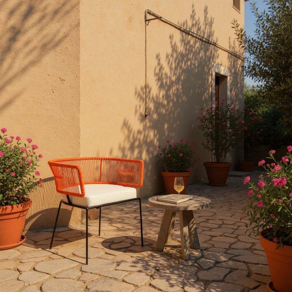 Chaise en corde tressée bohème intérieur-extérieur Orange | Collection ANAKAO
