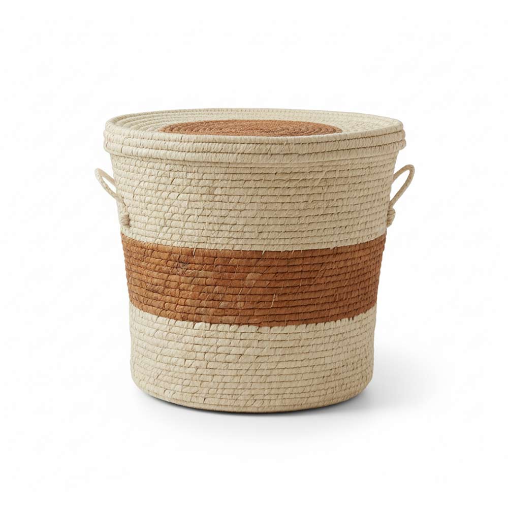 Grand panier de rangement en raphia tressé bohème