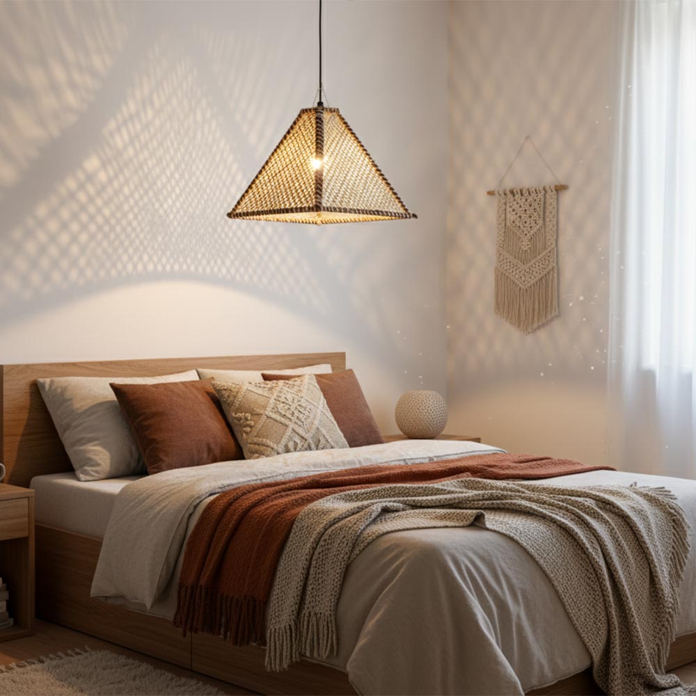 Abat-jour bohème en fibre de palmier Style Weave pattern