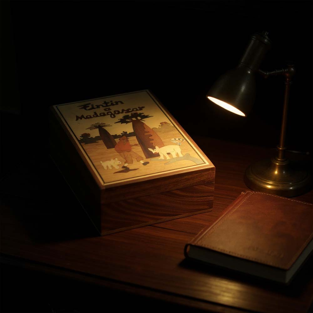 Boite de rangement en bois Tintin à Madagascar | Lémuriens