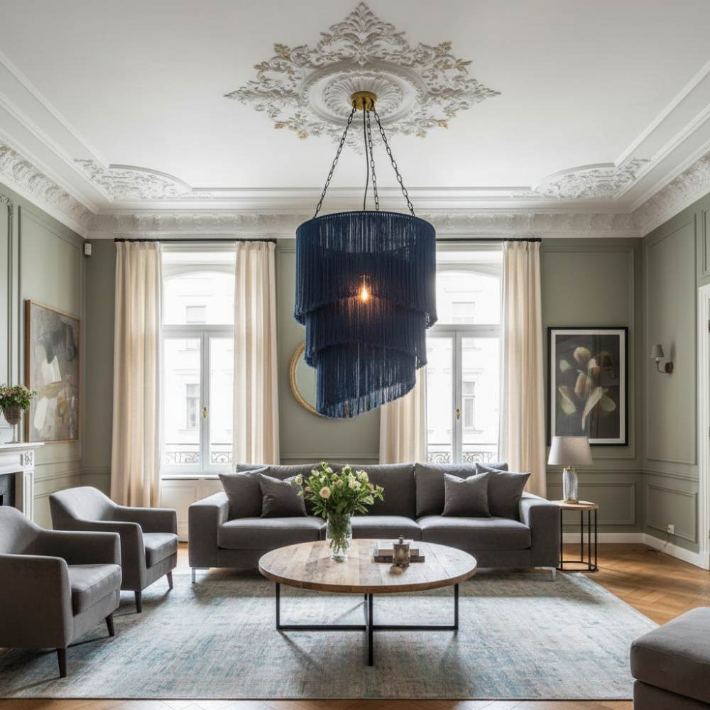 Abat-jour à Franges grand format | Bleu Roi