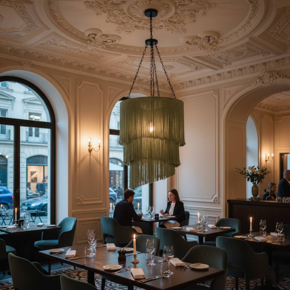 Abat-jour à Franges grand format | Vert d'eau