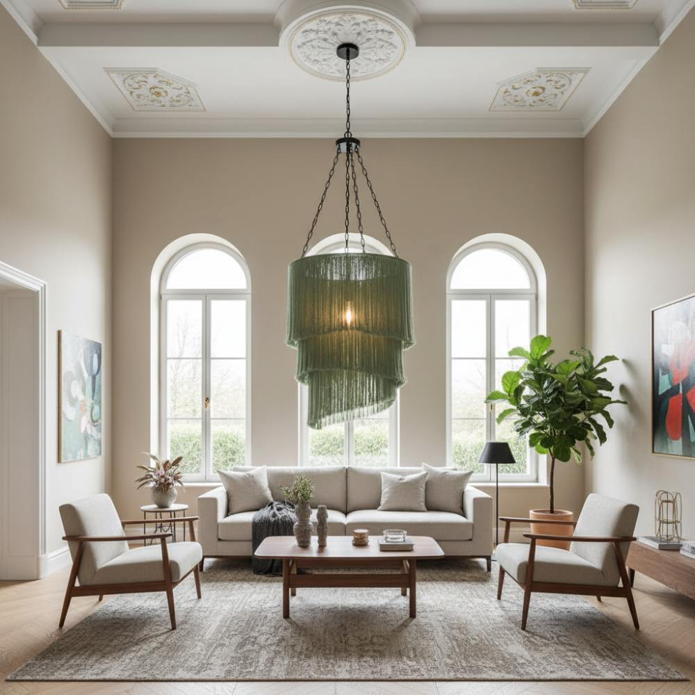 Abat-jour à Franges grand format | Vert d'eau