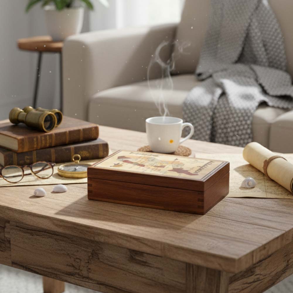 Boite de rangement en bois Carte de Madagascar colorée