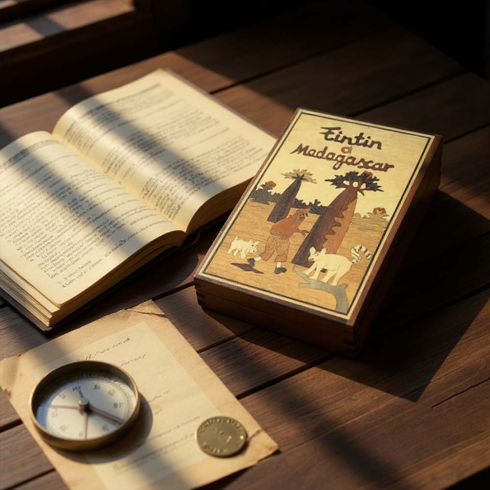 Boite de rangement en bois Tintin à Madagascar | Lémuriens
