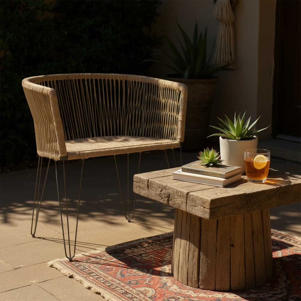 Chaise en corde tressée bohème Cannelle | Collection MAJUNGA