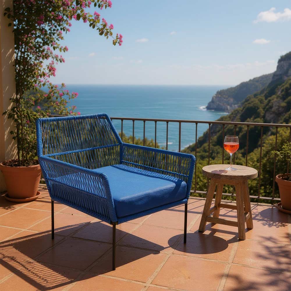 Fauteuil en corde tressée bohème Bleu Roi | Collection TANA