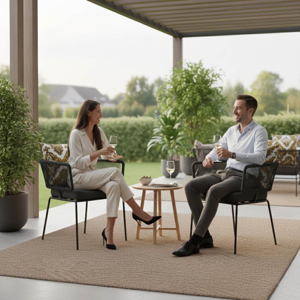 Chaise en corde tressée bohème intérieur-extérieur Anthracite | Collection ANAKAO