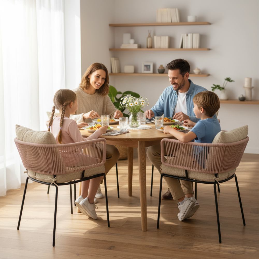 Chaise en corde tressée bohème intérieur-extérieur Vieux Rose | Collection ANAKAO