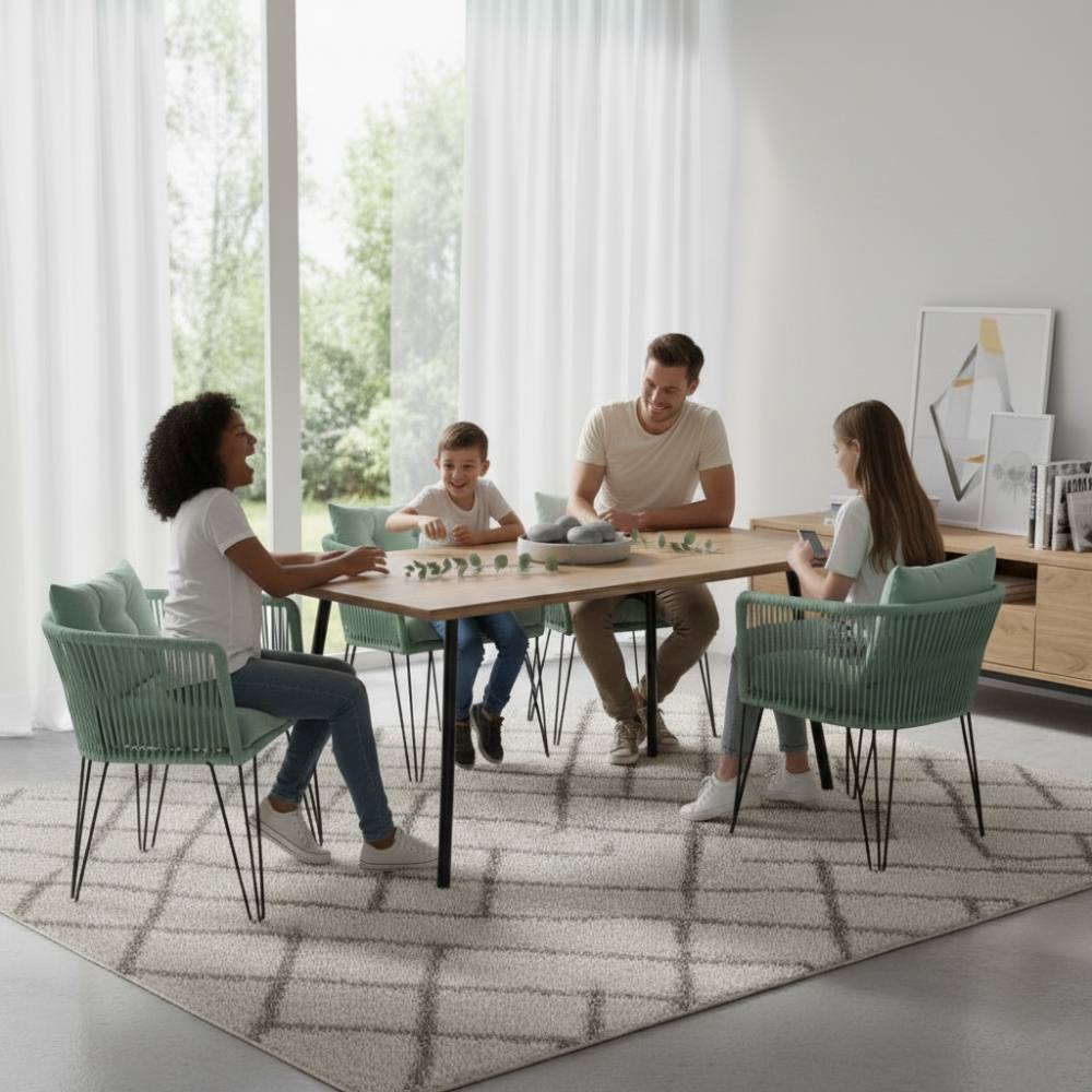 Chaise en corde tressée bohème Vert d'eau | Collection MAJUNGA