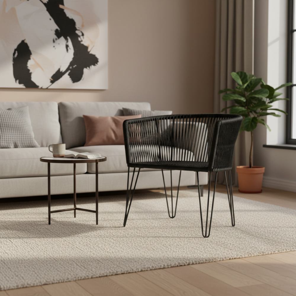 Chaise en corde tressée bohème Noir | Collection MAJUNGA