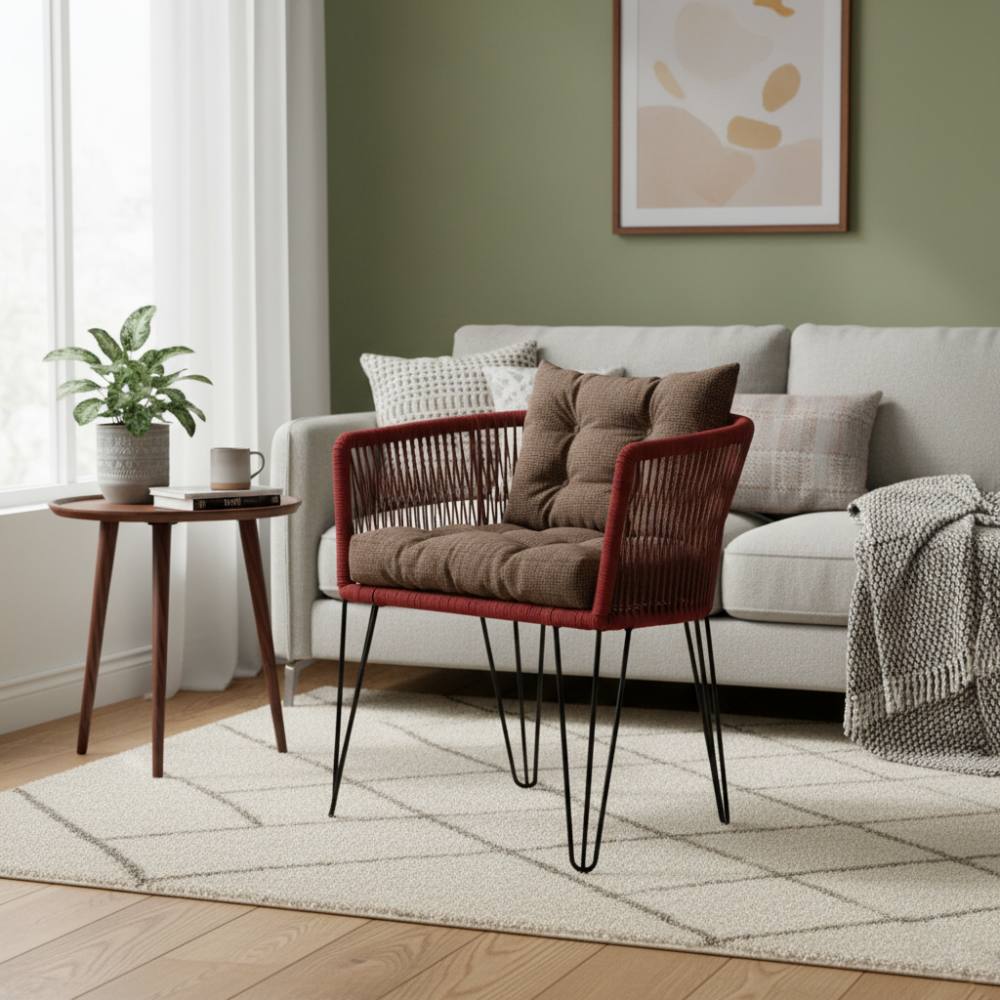 Chaise en corde tressée bohème Rouge | Collection MAJUNGA