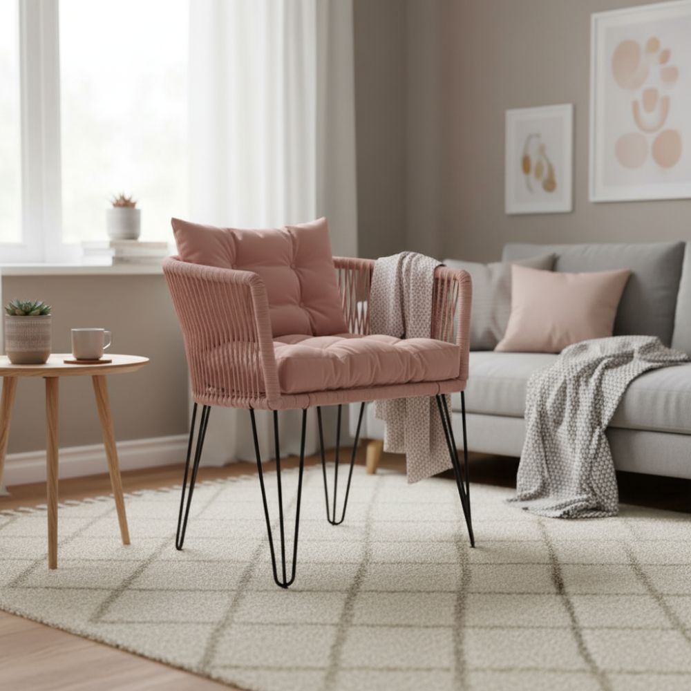 Chaise en corde tressée bohème Vieux Rose | Collection MAJUNGA