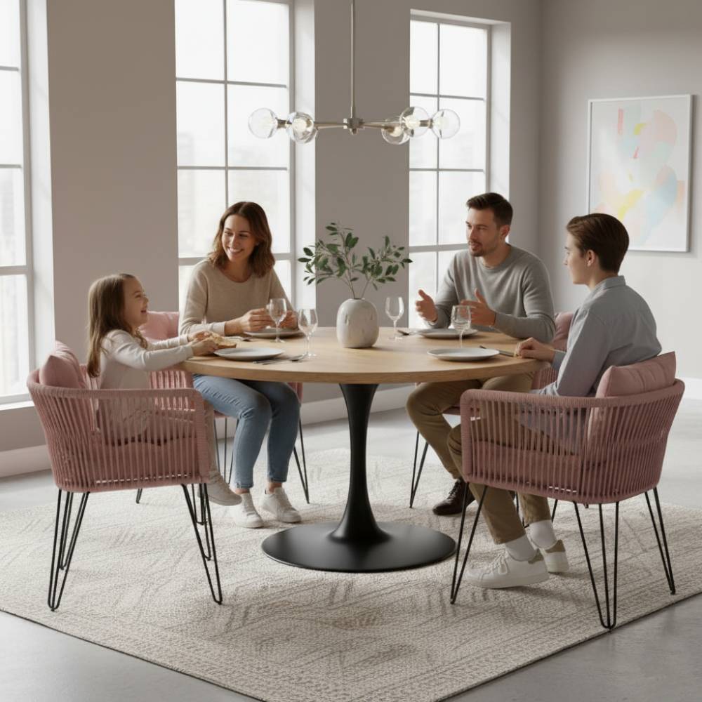 Chaise en corde tressée bohème Vieux Rose | Collection MAJUNGA