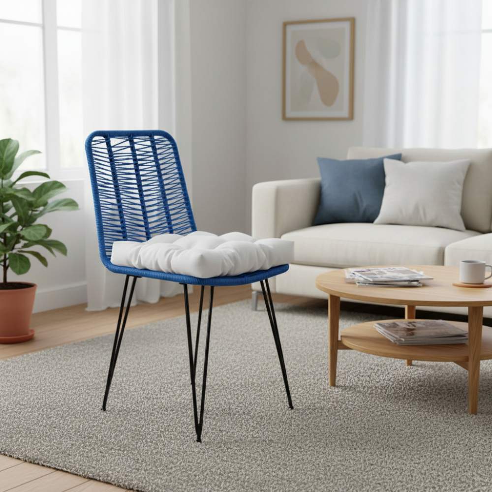 Chaise de salle à manger tressée Bleu Roi | Collection AMBOSITRA