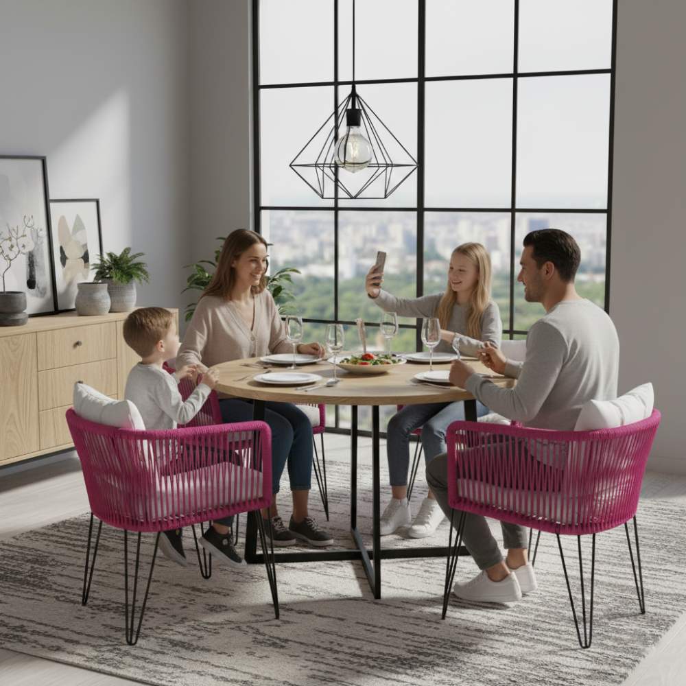 Chaise en corde tressée bohème Fuchsia | Collection MAJUNGA