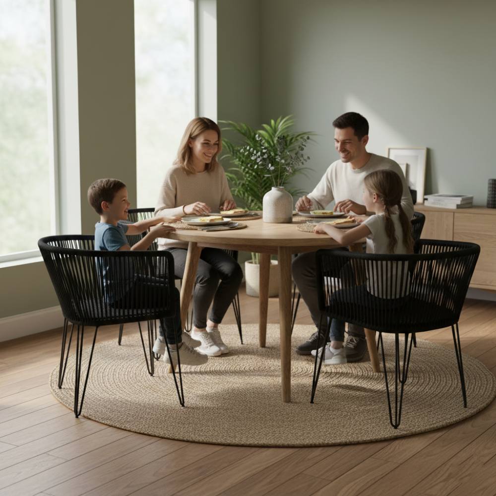 Chaise en corde tressée bohème Noir | Collection MAJUNGA