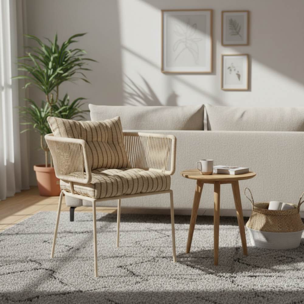 Chaise en corde tressée bohème intérieur-extérieur Beige | Collection ANAKAO