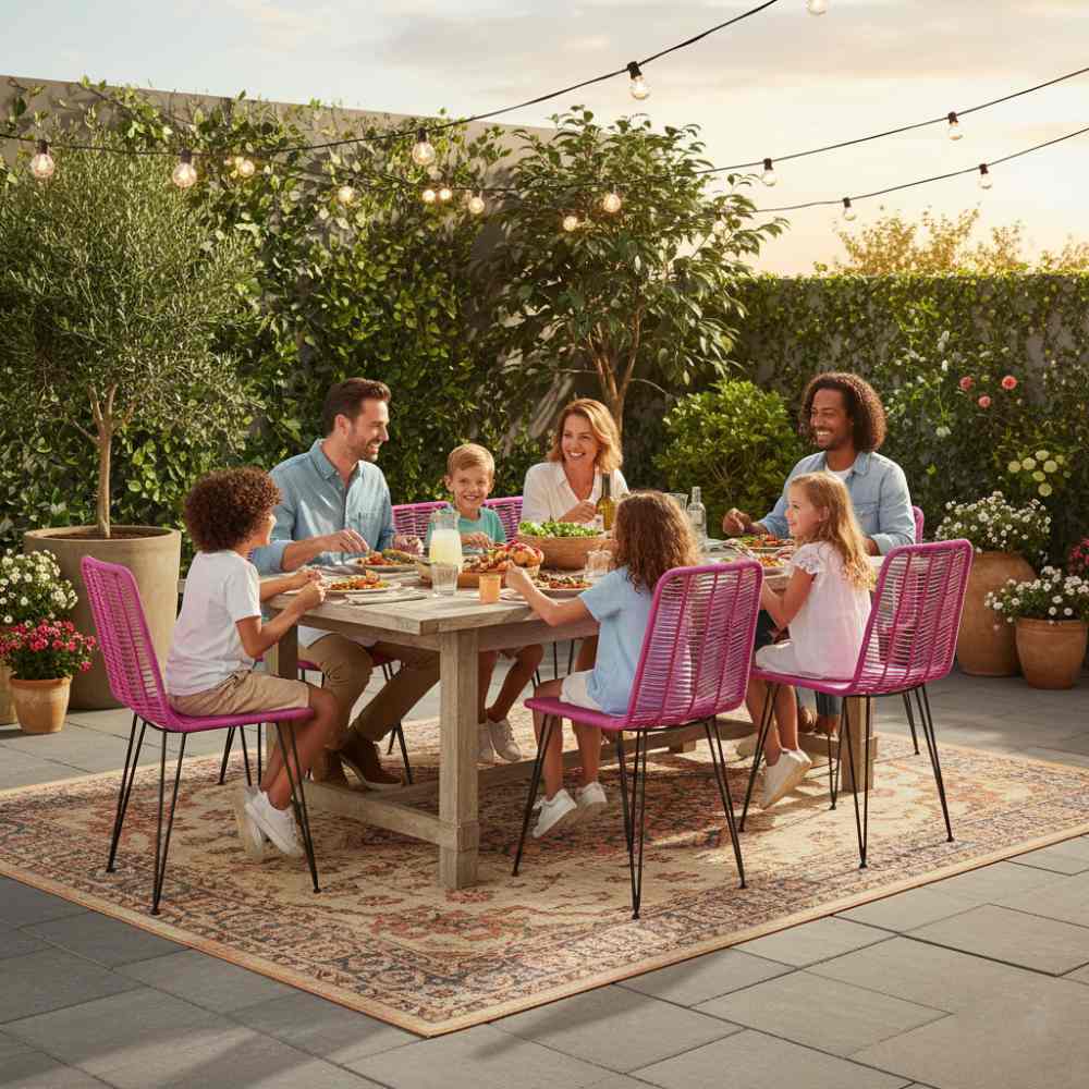 Chaise de salle à manger tressée Fuchsia | Collection AMBOSITRA