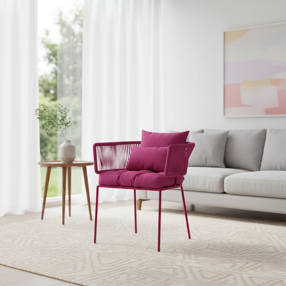 Chaise en corde tressée bohème intérieur-extérieur Fuchsia | Collection ANAKAO