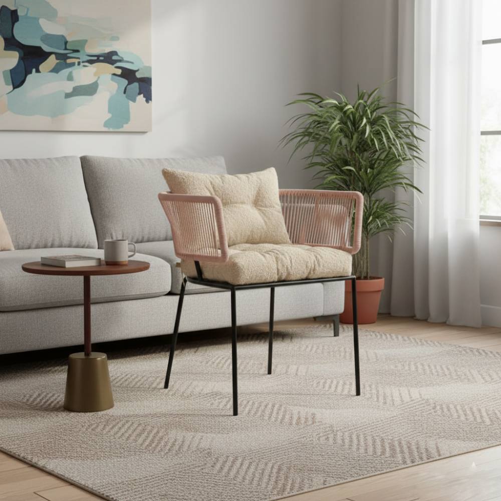 Chaise en corde tressée bohème intérieur-extérieur Vieux Rose | Collection ANAKAO