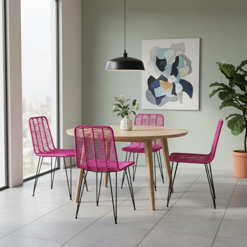 Chaise de salle à manger tressée Fuchsia | Collection AMBOSITRA