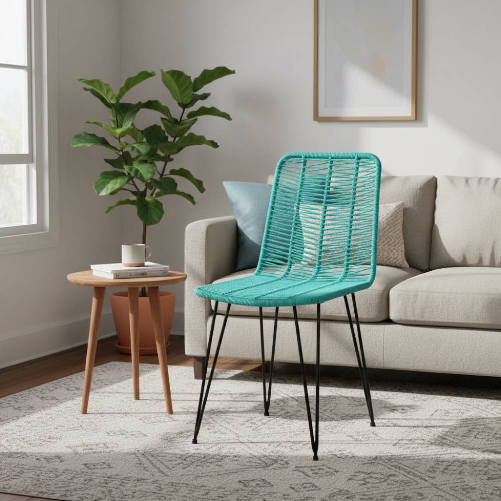 Chaise de salle à manger tressée Turquoise | Collection AMBOSITRA