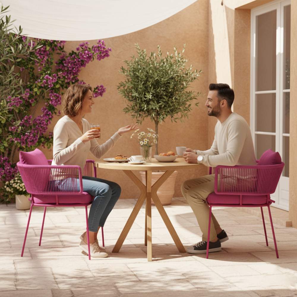 Chaise en corde tressée bohème intérieur-extérieur Fuchsia | Collection ANAKAO