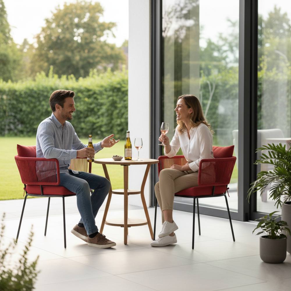 Chaise en corde tressée bohème intérieur-extérieur Rouge | Collection ANAKAO