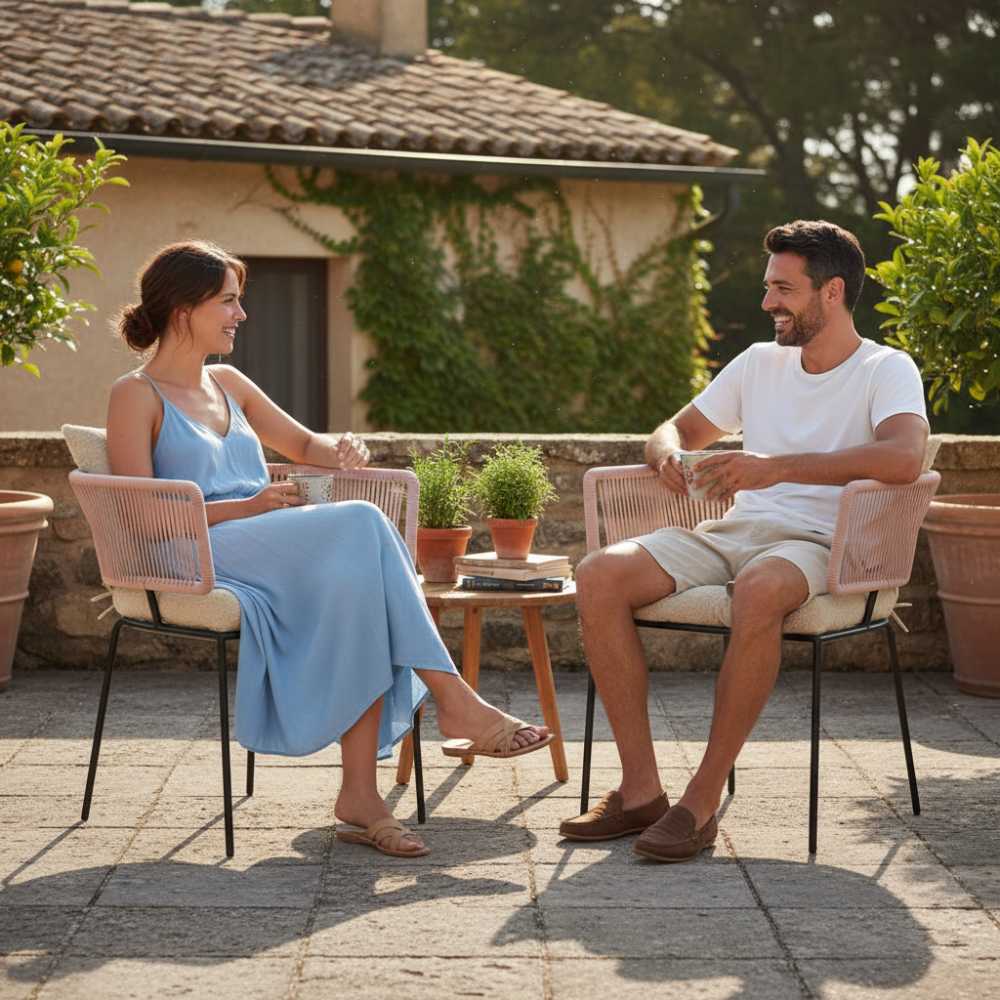Chaise en corde tressée bohème intérieur-extérieur Vieux Rose | Collection ANAKAO
