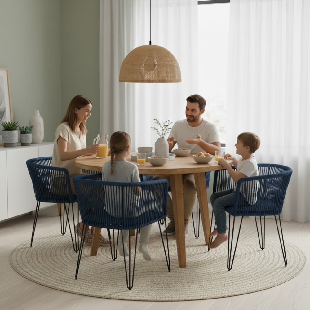 Chaise en corde tressée bohème Bleu Lagon | Collection MAJUNGA