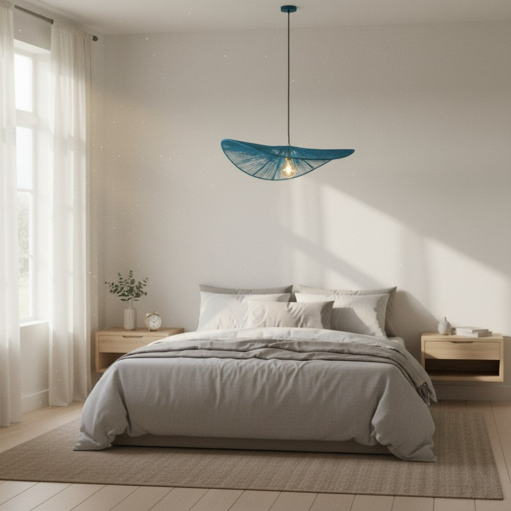 Suspension en corde naturelle bohème chic Bleu Lagon | Collection MANAKARA