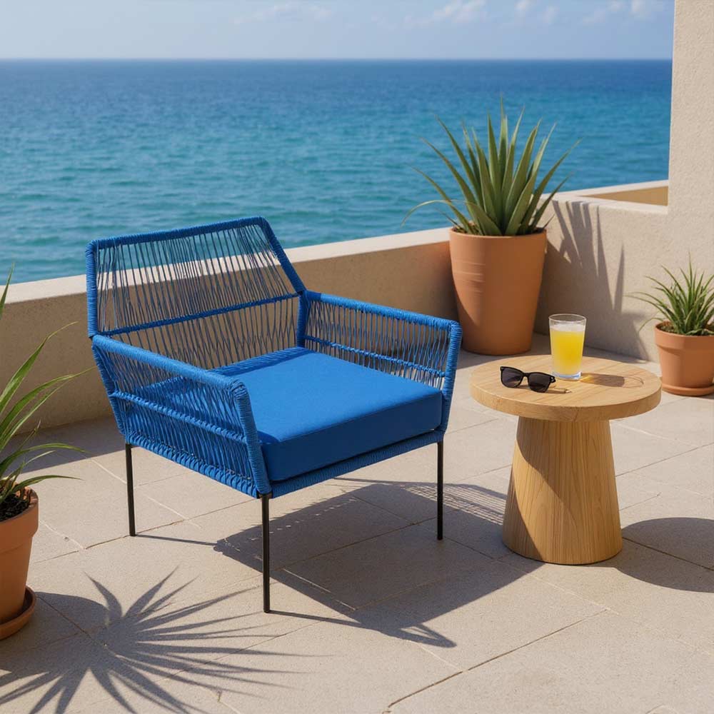 Fauteuil en corde tressée bohème Bleu Roi | Collection TANA