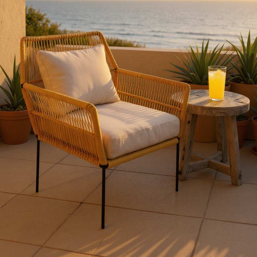 Fauteuil en corde tressée bohème Miel | Collection TANA