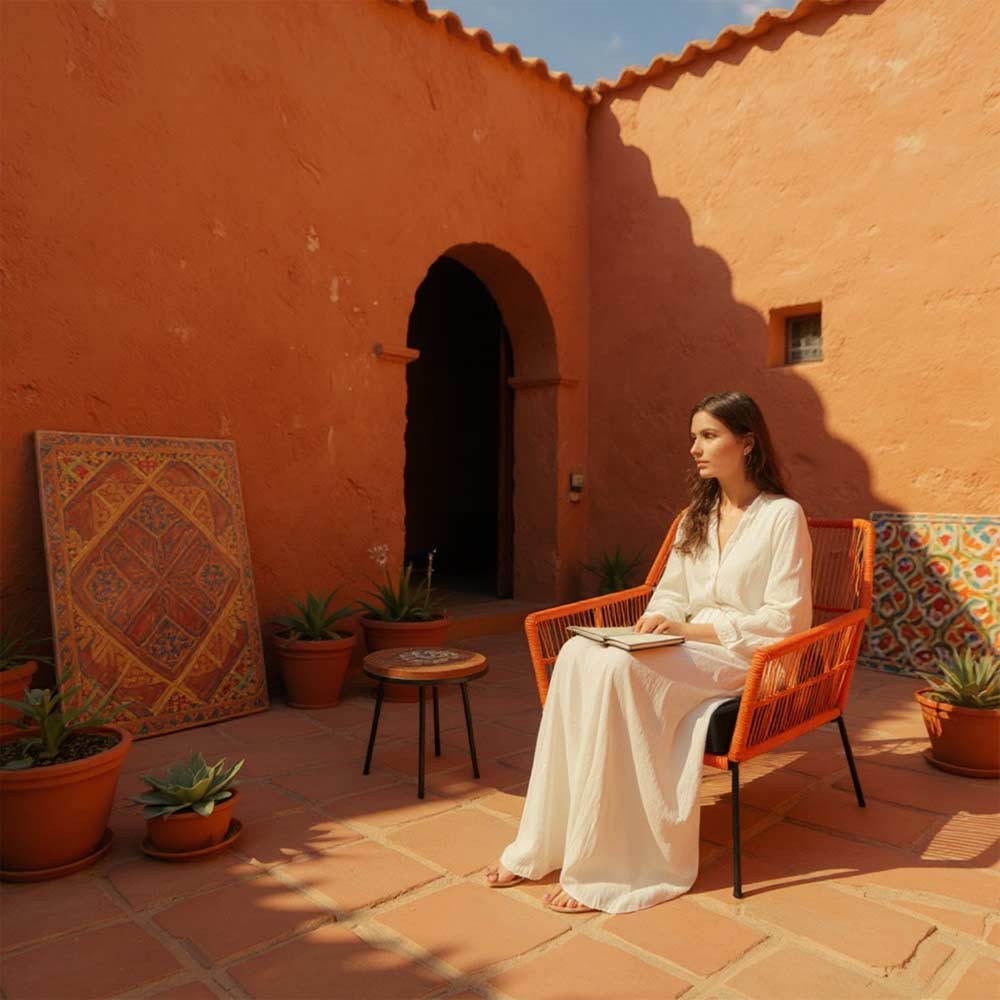 Fauteuil en corde tressée bohème Orange | Collection TANA