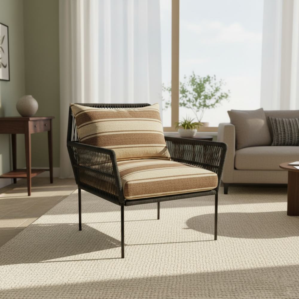 Fauteuil en corde tressée bohème Anthracite | Collection TANA