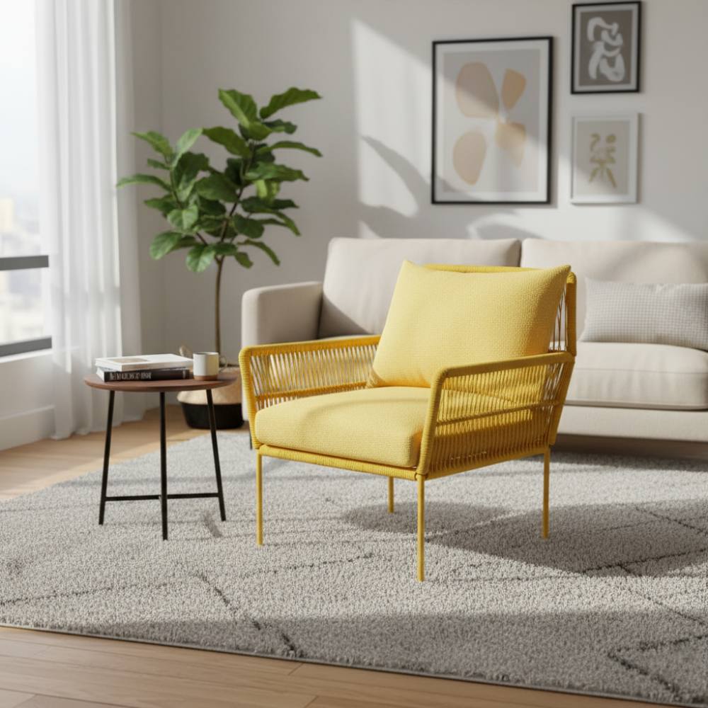 Fauteuil en corde tressée bohème Jaune | Collection TANA