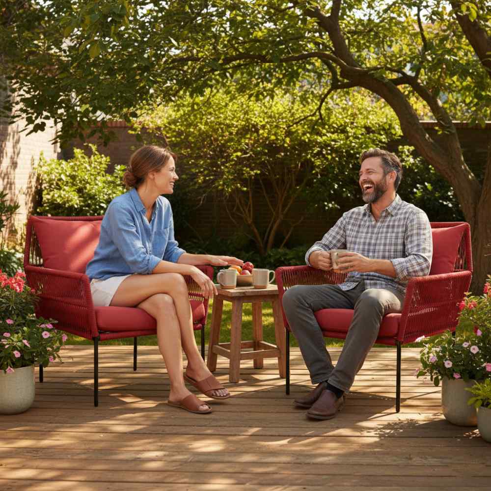 Fauteuil en corde tressée bohème Rouge | Collection TANA