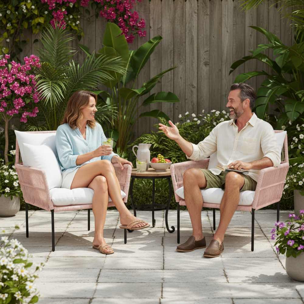 Fauteuil en corde tressée bohème Vieux Rose | Collection TANA