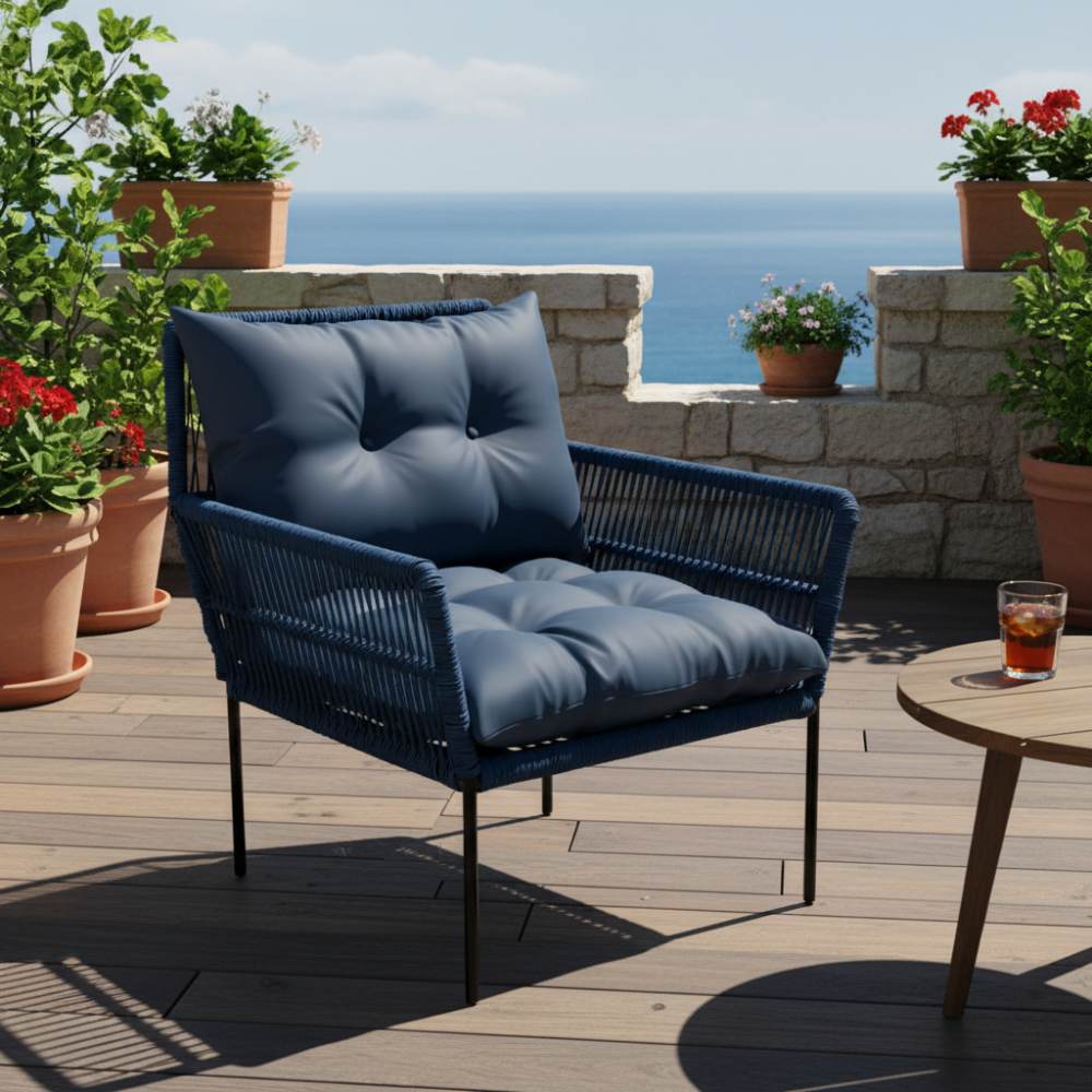 Fauteuil en corde tressée bohème Bleu Lagon | Collection TANA
