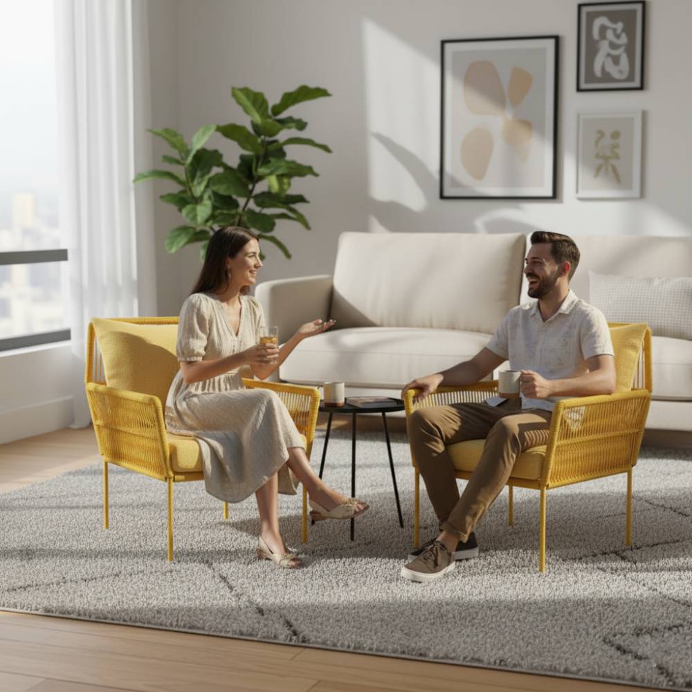 Fauteuil en corde tressée bohème Jaune | Collection TANA