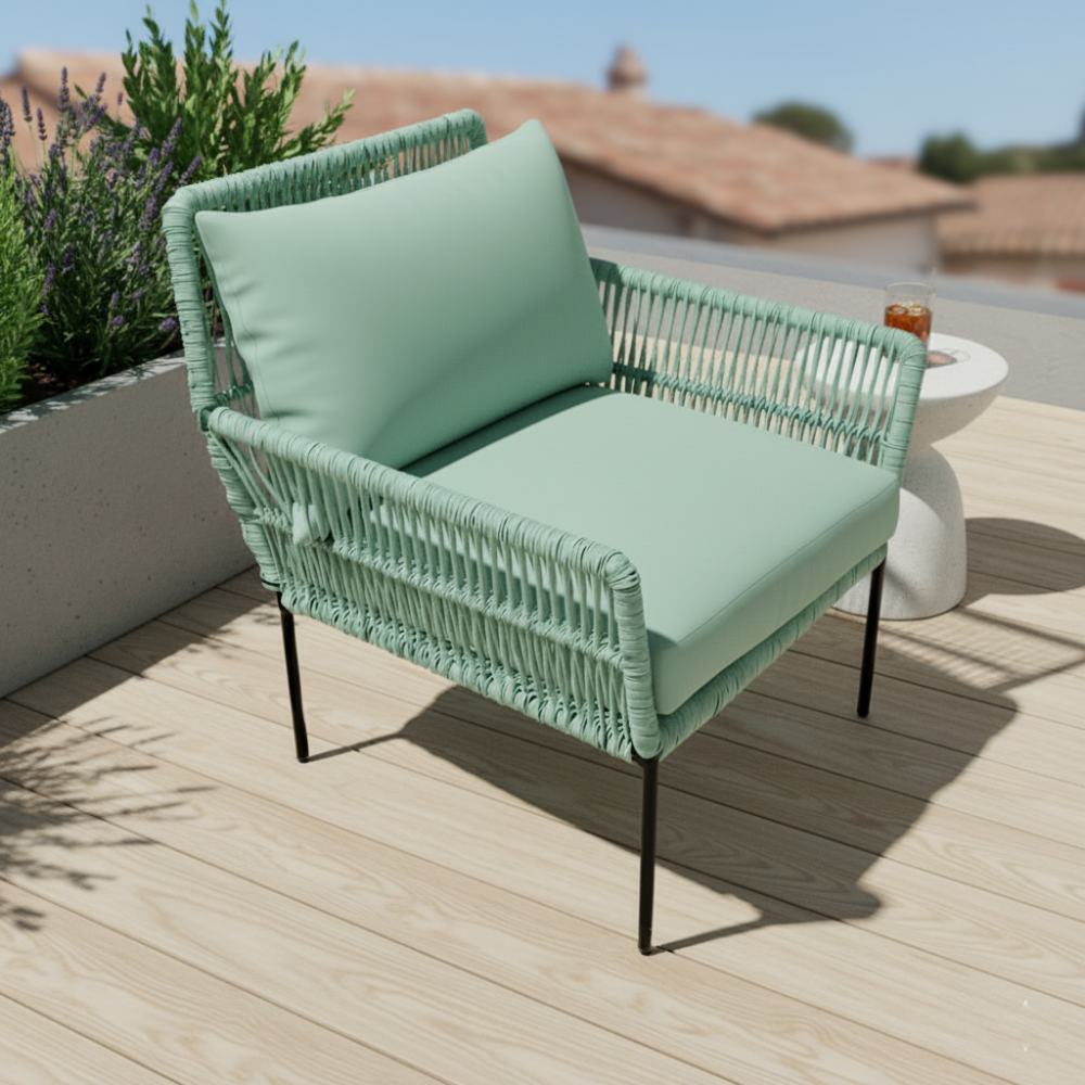 Fauteuil en corde tressée bohème Vert d'eau | Collection TANA