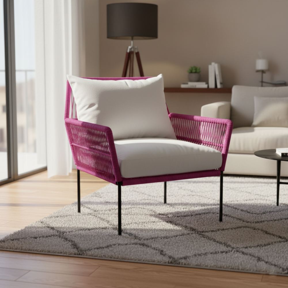 Fauteuil en corde tressée bohème Fuchsia | Collection TANA