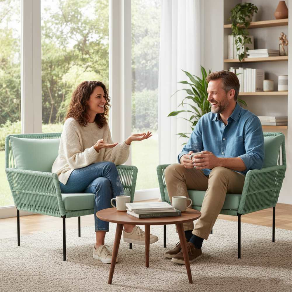 Fauteuil en corde tressée bohème Vert d'eau | Collection TANA