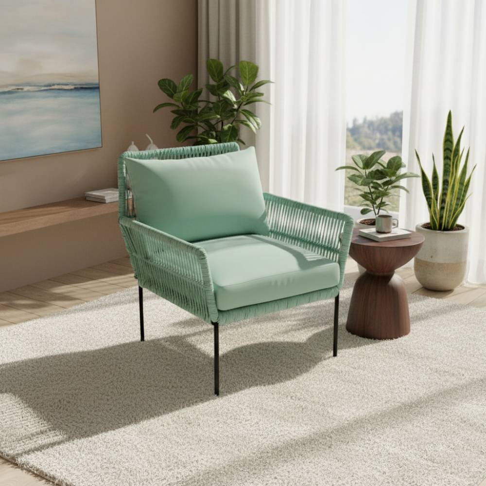 Fauteuil en corde tressée bohème Vert d'eau | Collection TANA
