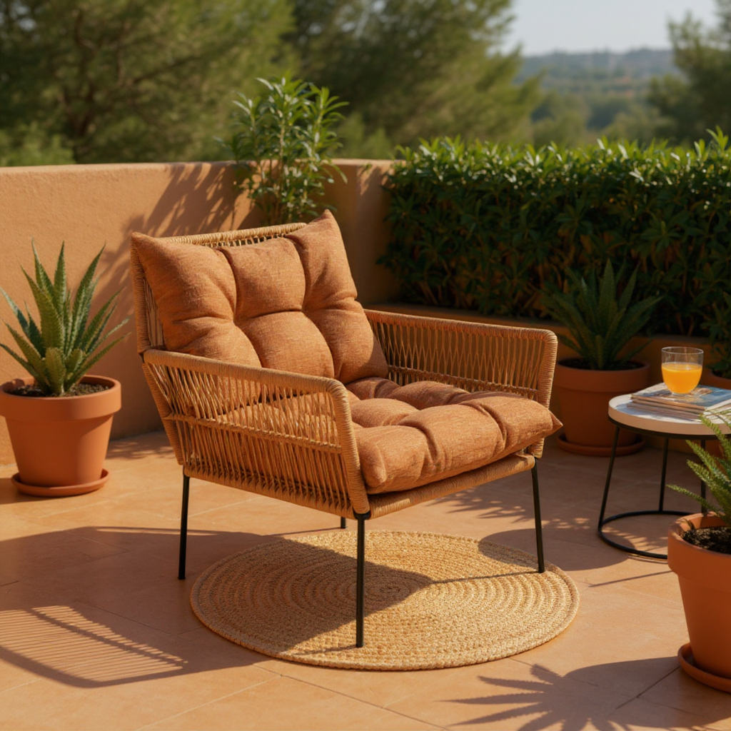 Fauteuil en corde tressée bohème Cannelle | Collection TANA