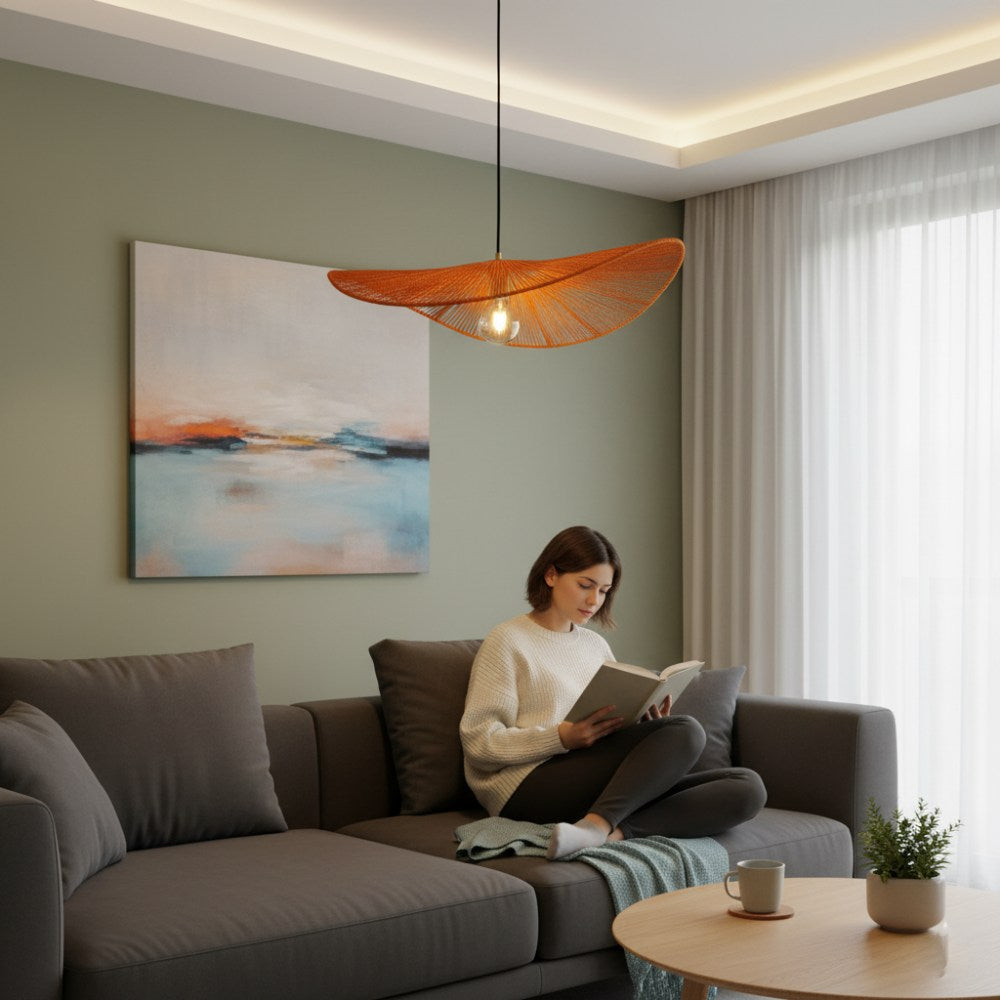 Suspension en corde naturelle bohème chic Orange | Collection MANAKARA