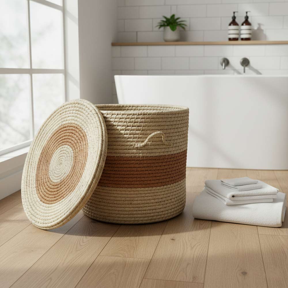 Panier moyen de rangement en raphia tressé bohème